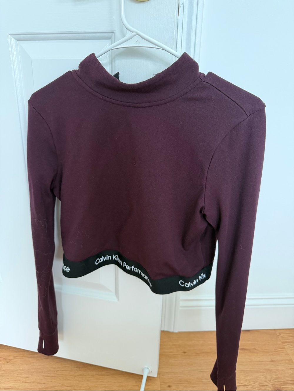 Calvin Klein Burgundy Cropped Half-Zip Performance Top - Picture 3 of 4